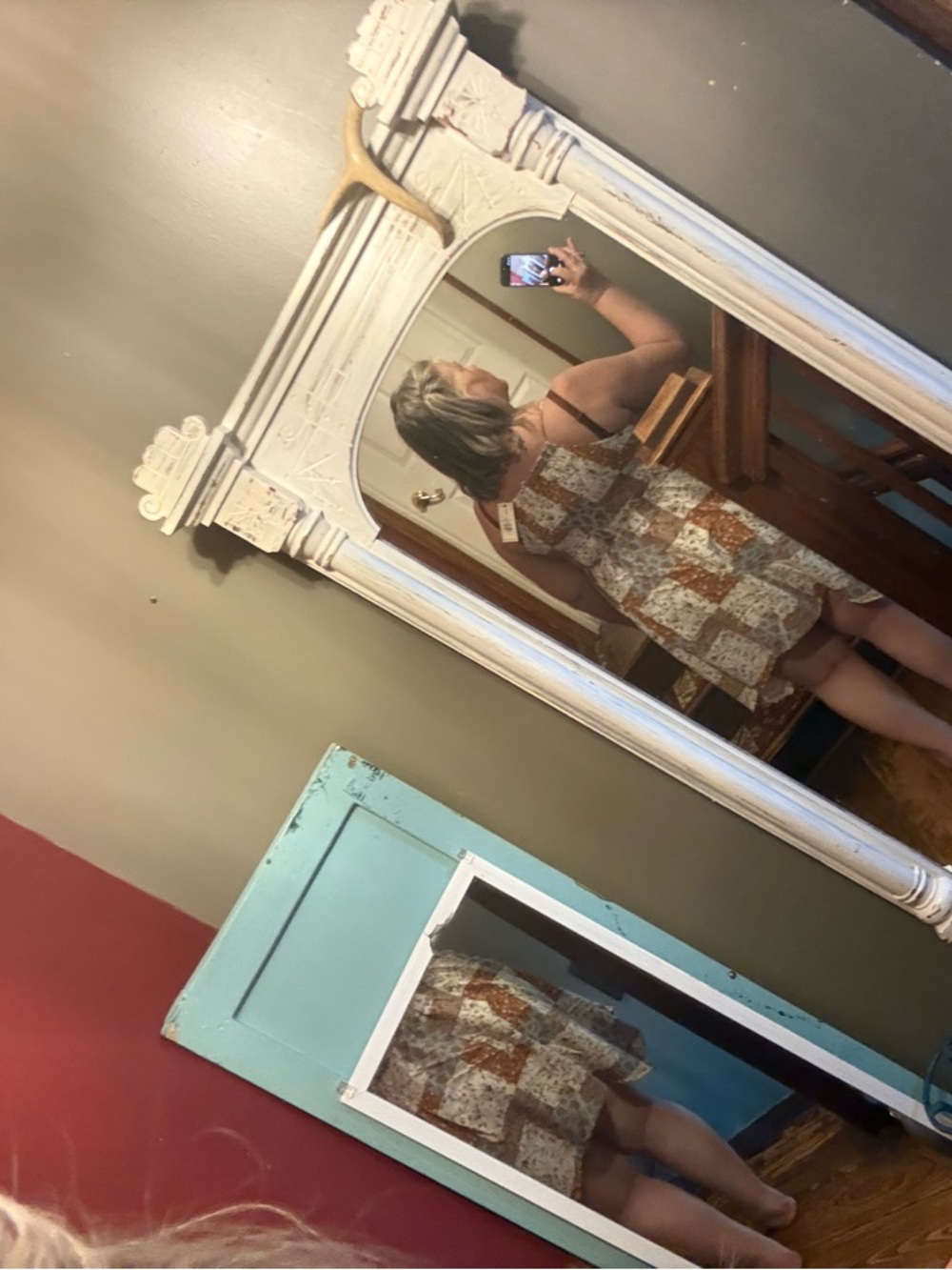 Asymmetrical Patchwork Sundress in Cream and Brown -New-Boutique - Picture 7 of 7